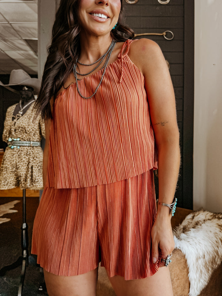 Dusty Rose Pleated One-Shoulder Romper