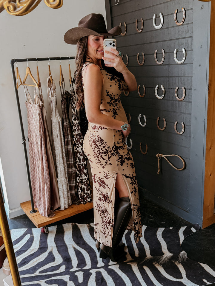 Canyon Bloom Cowl Neck Maxi Dress