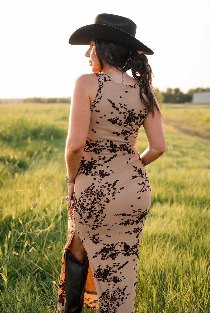 Canyon Bloom Cowl Neck Maxi Dress