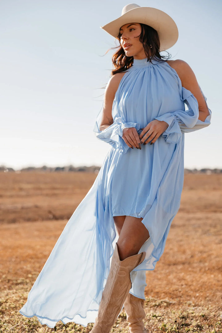 Dove Blue High-Low Halter Dress