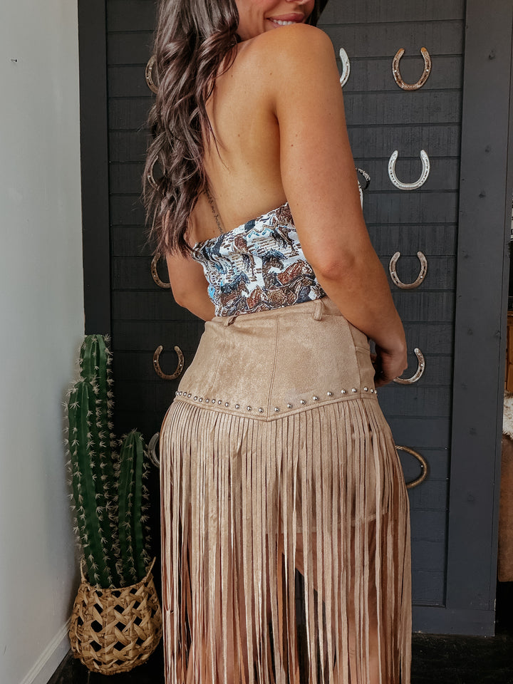 County Line Fringe Shorts - Tan