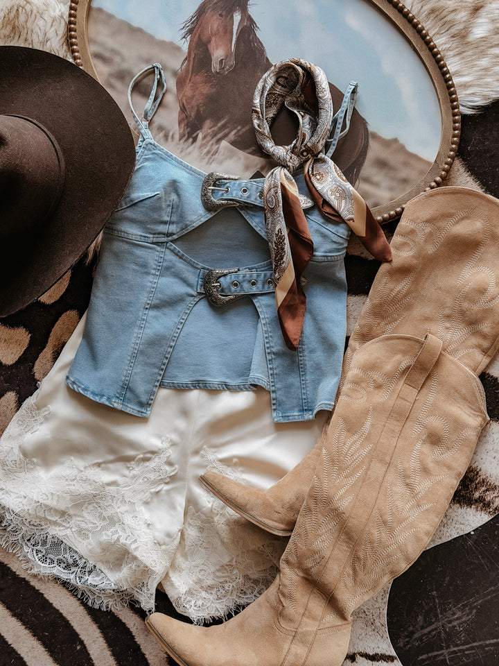 Ivory Satin Lace Shorts