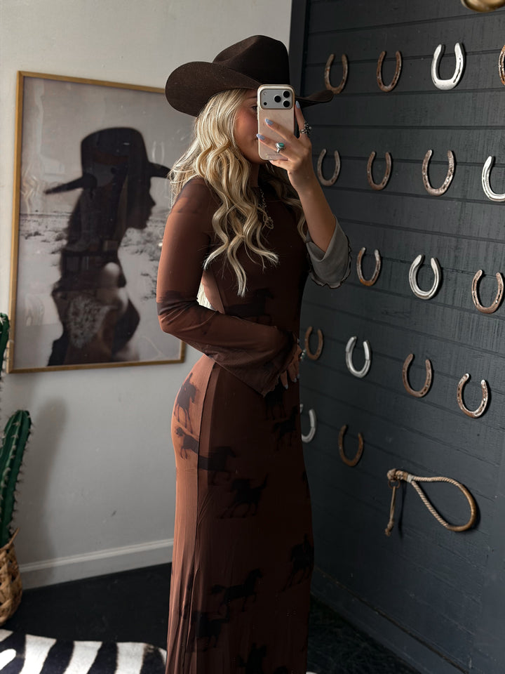 Equestrian Mesh Maxi Dress