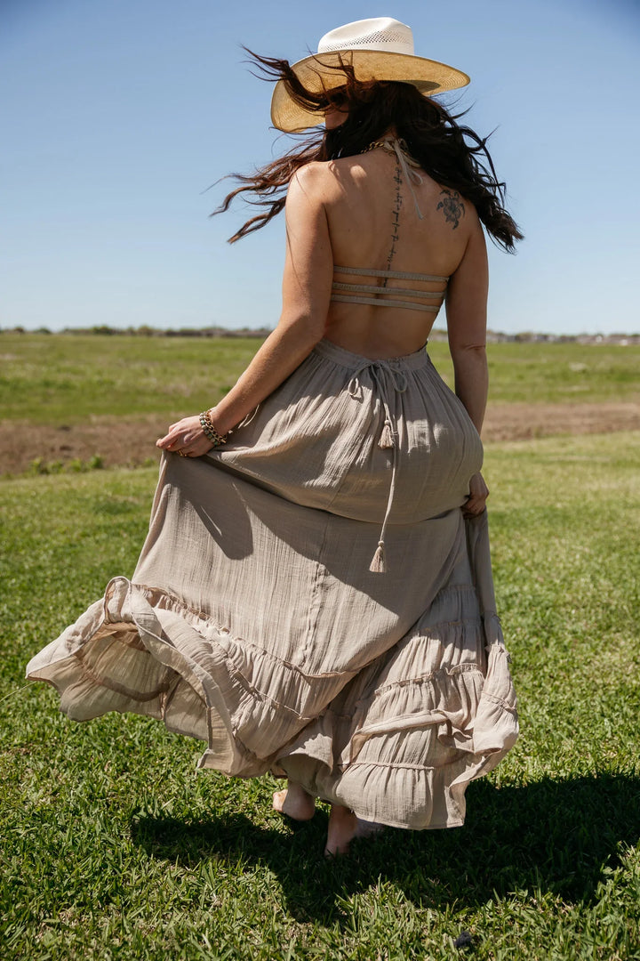 Taupe Smocked Halter Maxi Dress