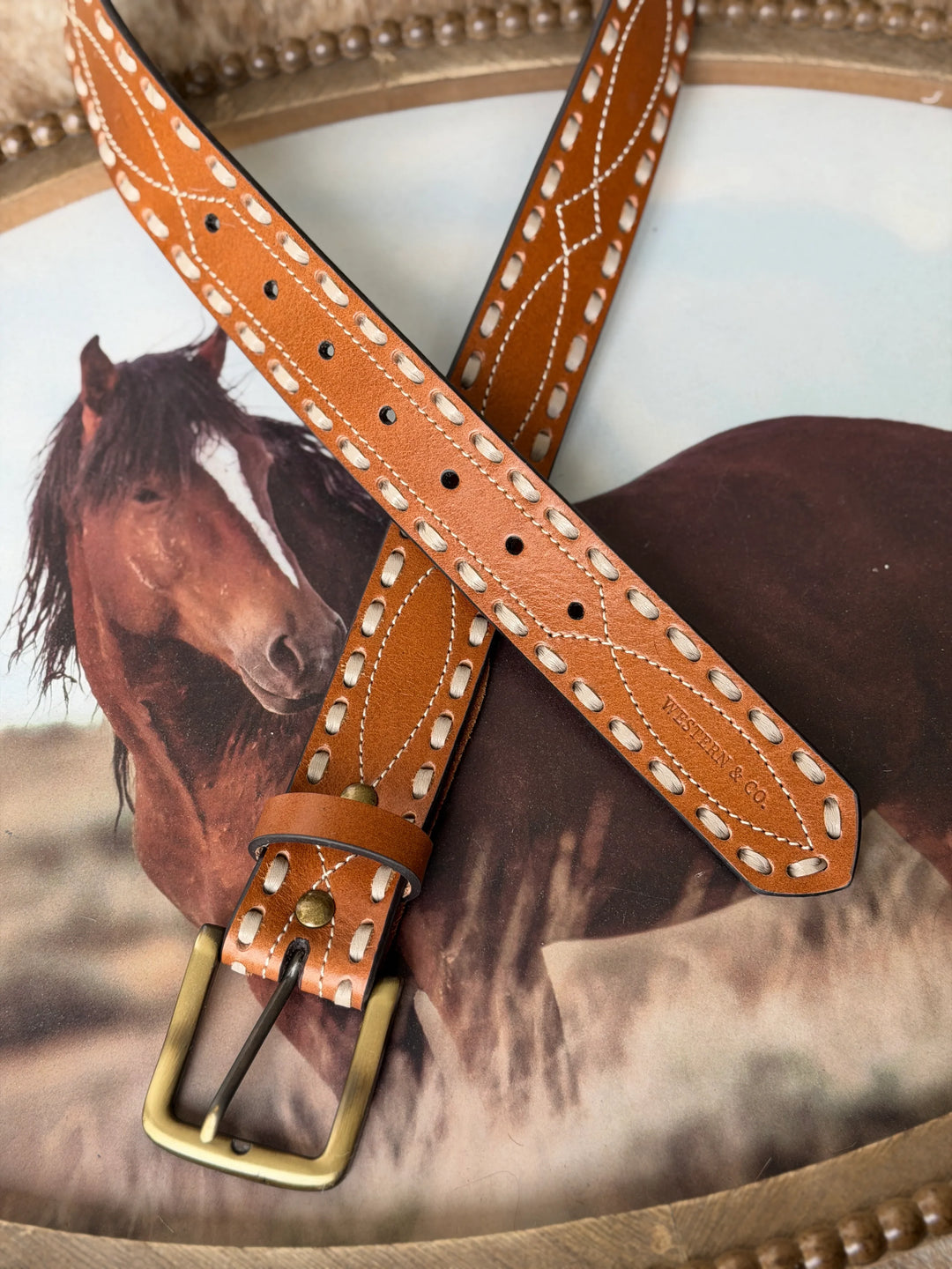 Western &amp; Co. Classic Buck Stitch Belt - Saddle