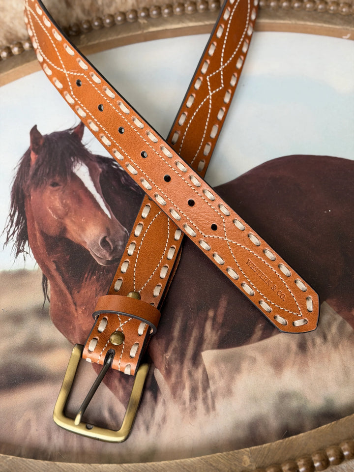 Western &amp; Co. Classic Buck Stitch Belt - Saddle