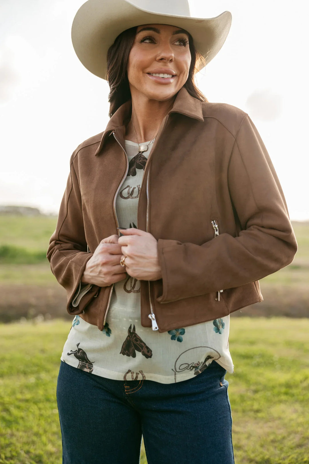 Faux Cropped Jacket - Brown