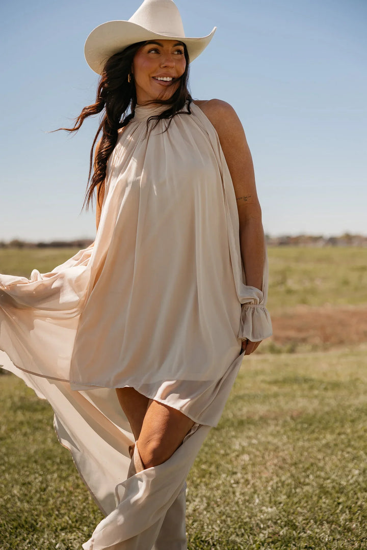 Champagne High-Low Halter Dress