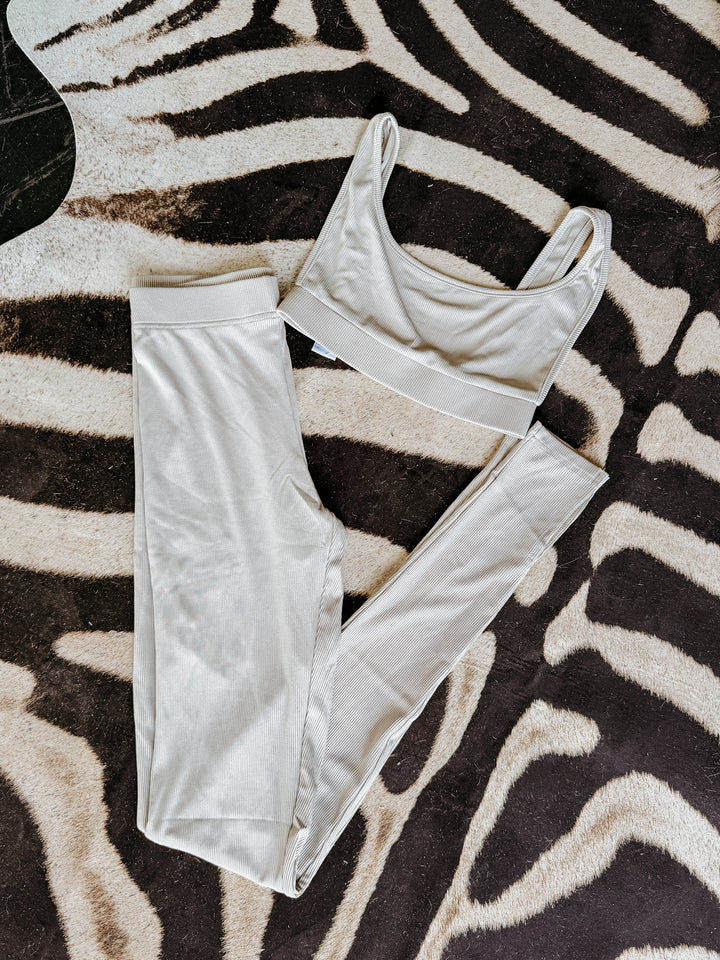 Gray Ribbed Legging Lounge Set