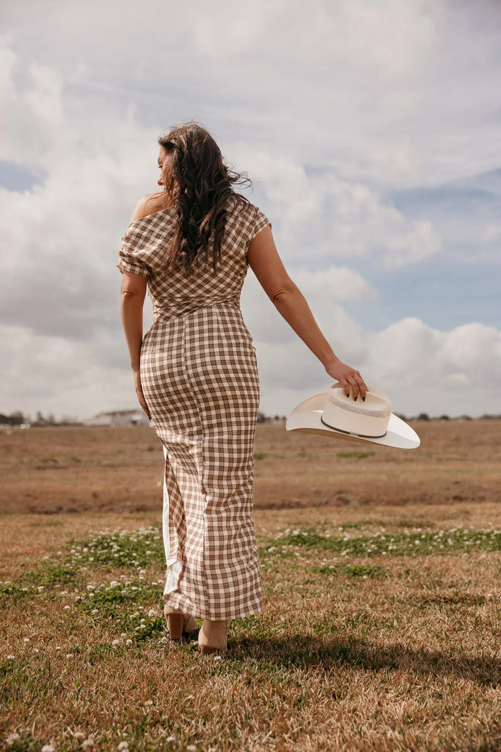 Checkered Print Western Maxi Dress PRE ORDER 10/23