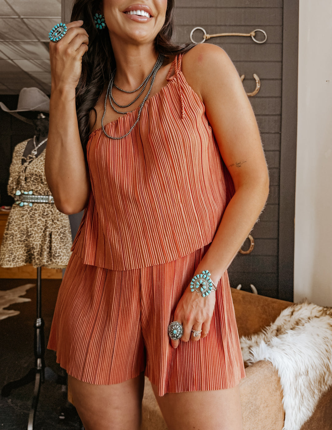 Dusty Rose Pleated One-Shoulder Romper