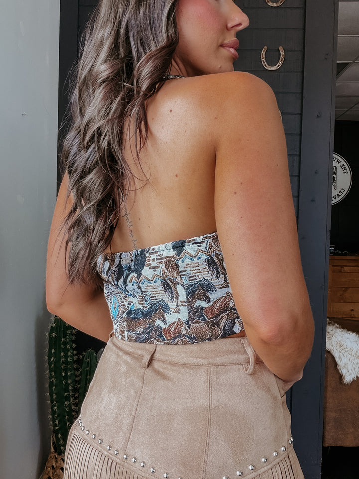 Western Horse Jacquard Halter Vest Top