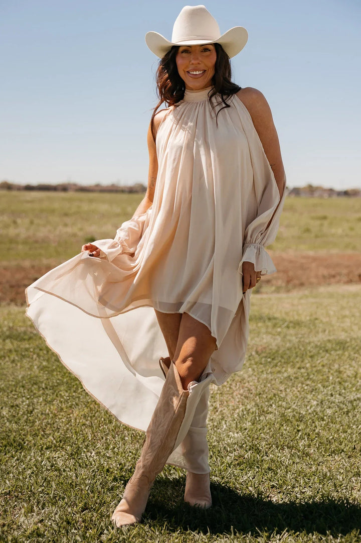 Champagne High-Low Halter Dress