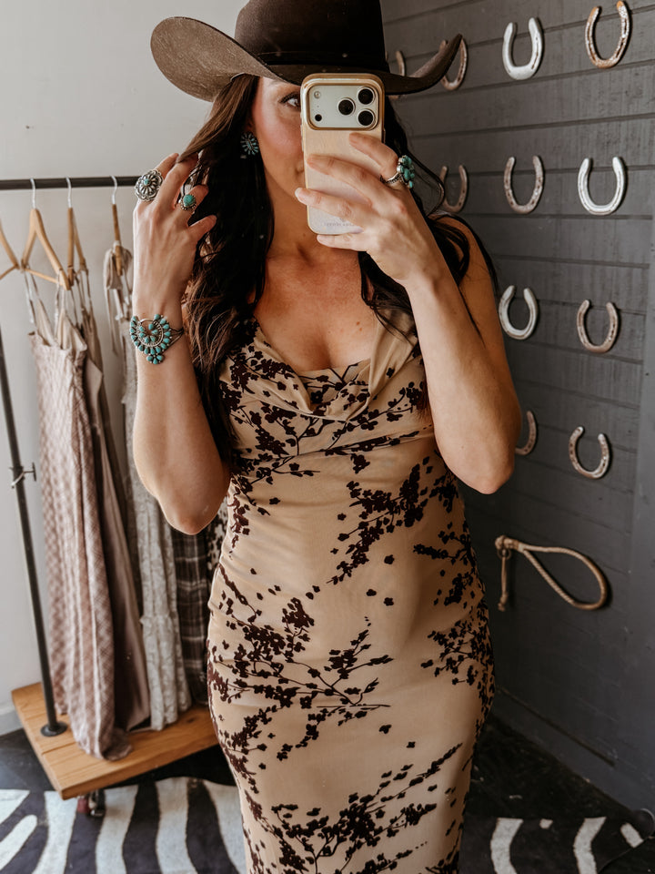 Canyon Bloom Cowl Neck Maxi Dress