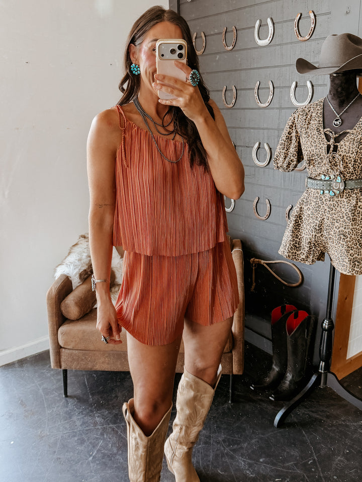 Dusty Rose Pleated One-Shoulder Romper