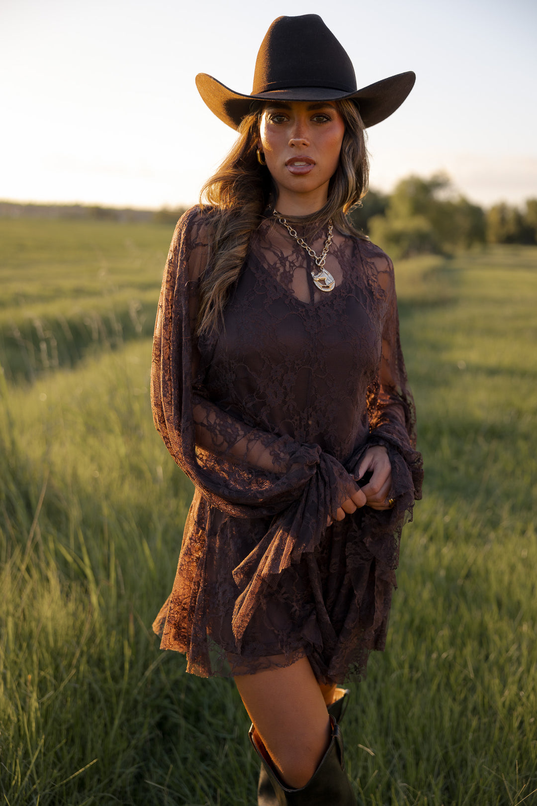 Brown Floral Lace Mini Dress PRE ORDER 9/30