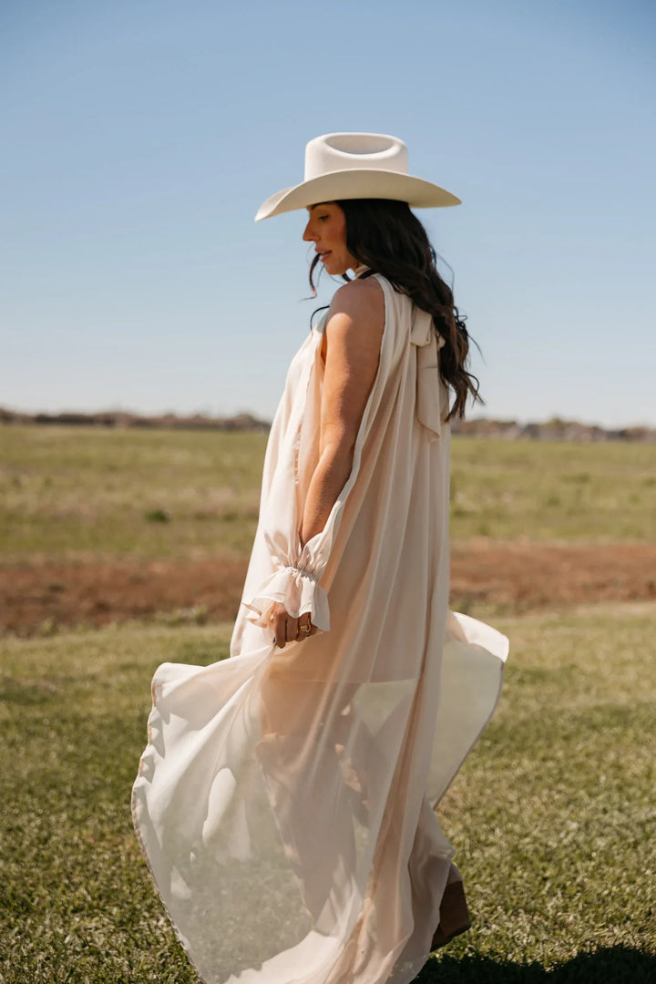 Champagne High-Low Halter Dress