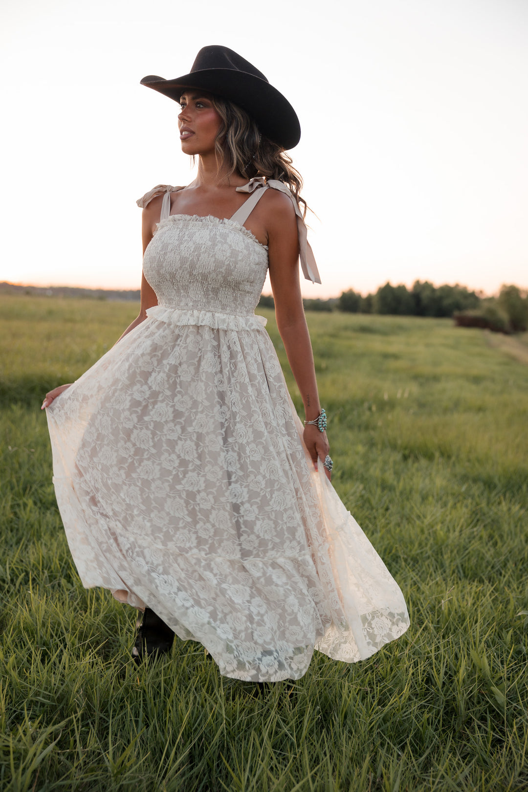 Dust &amp; Lace Tie Shoulder Midi Dress