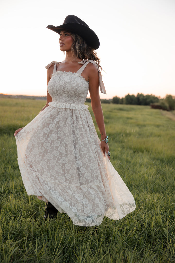 Dust &amp; Lace Tie Shoulder Midi Dress