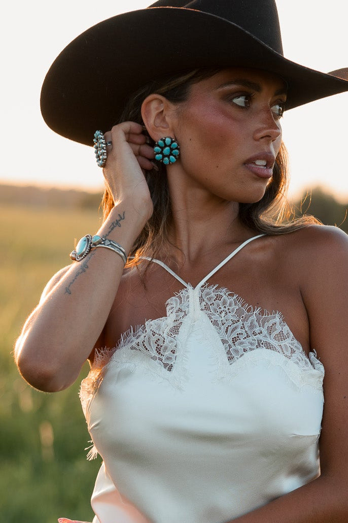 Turquoise Flower Cluster Earrings