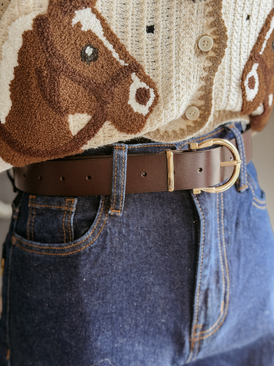 Chic Horseshoe Gold Buckle Belt - Brown