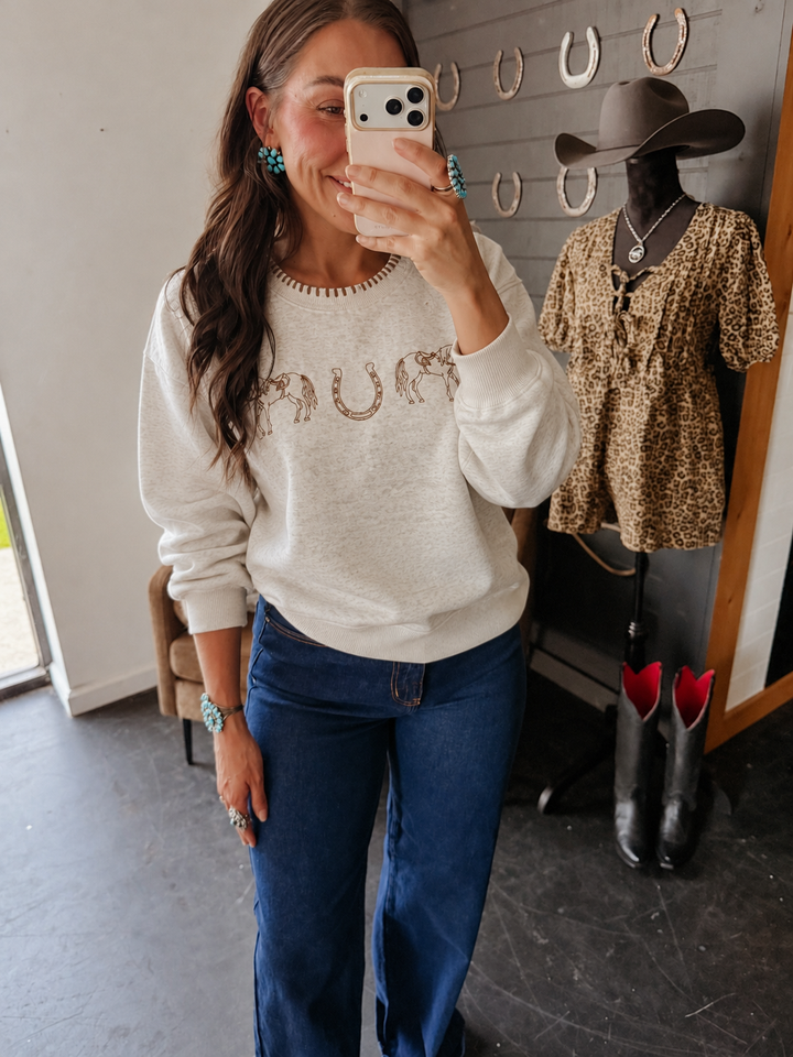 Western Embroidered Horse &amp; Horseshoe Sweatshirt