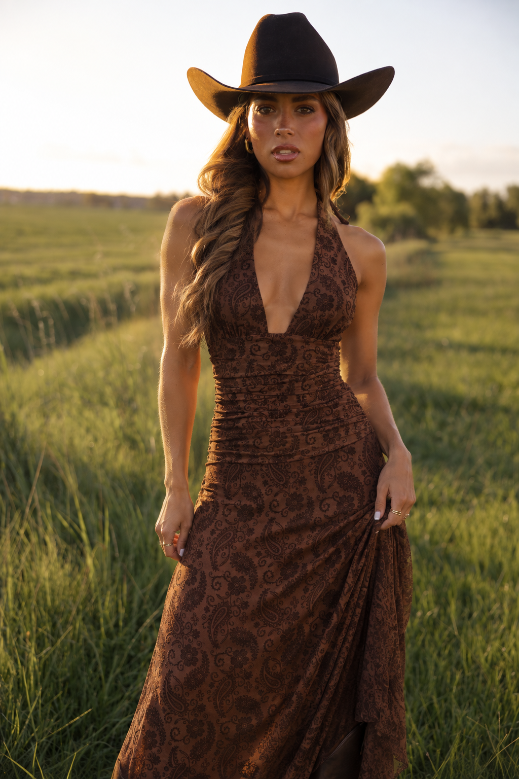 Paisley Flocked Halter Maxi Dress PRE ORDER 10/10