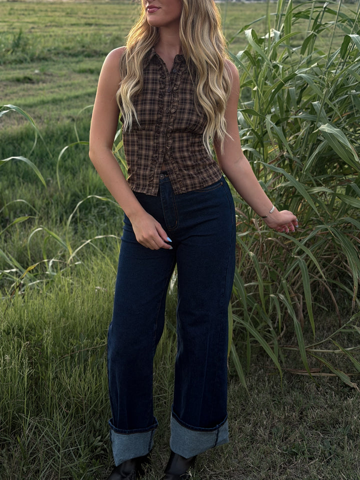 Dark Wash High Rise Wide Leg Jeans
