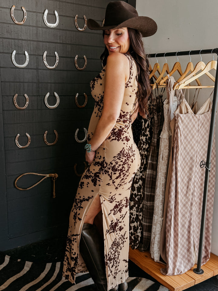 Canyon Bloom Cowl Neck Maxi Dress