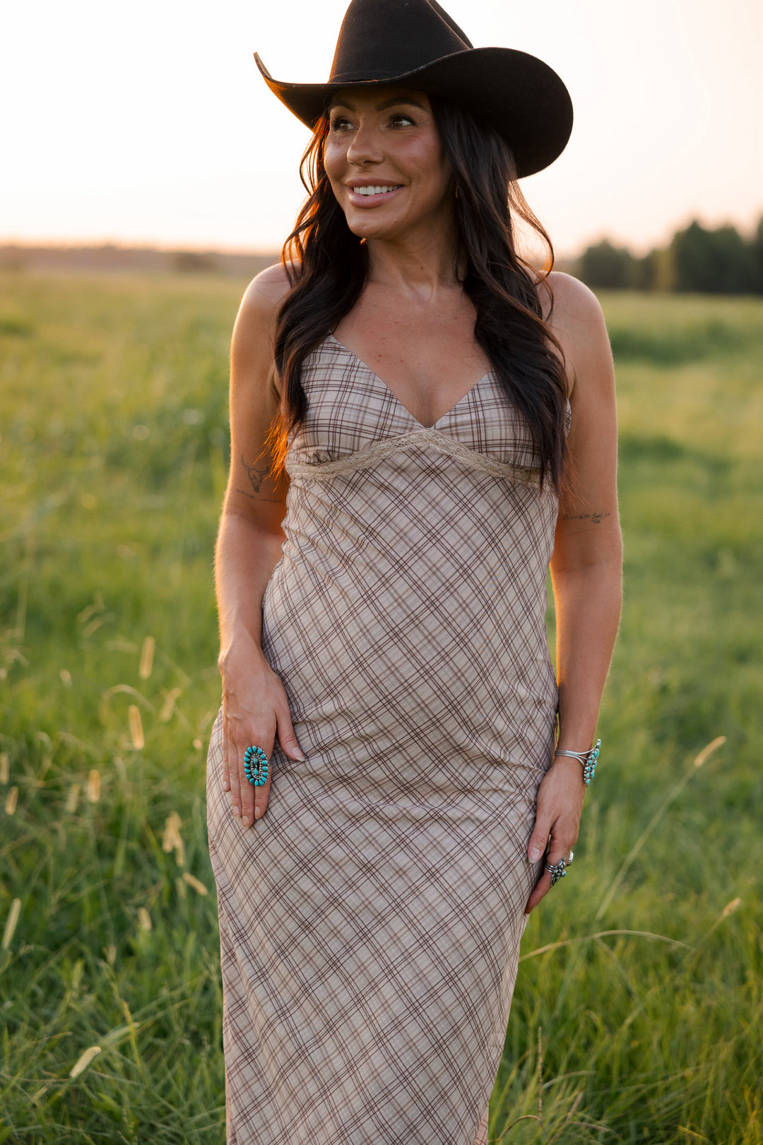 Dusty Trails Plaid Midi Dress