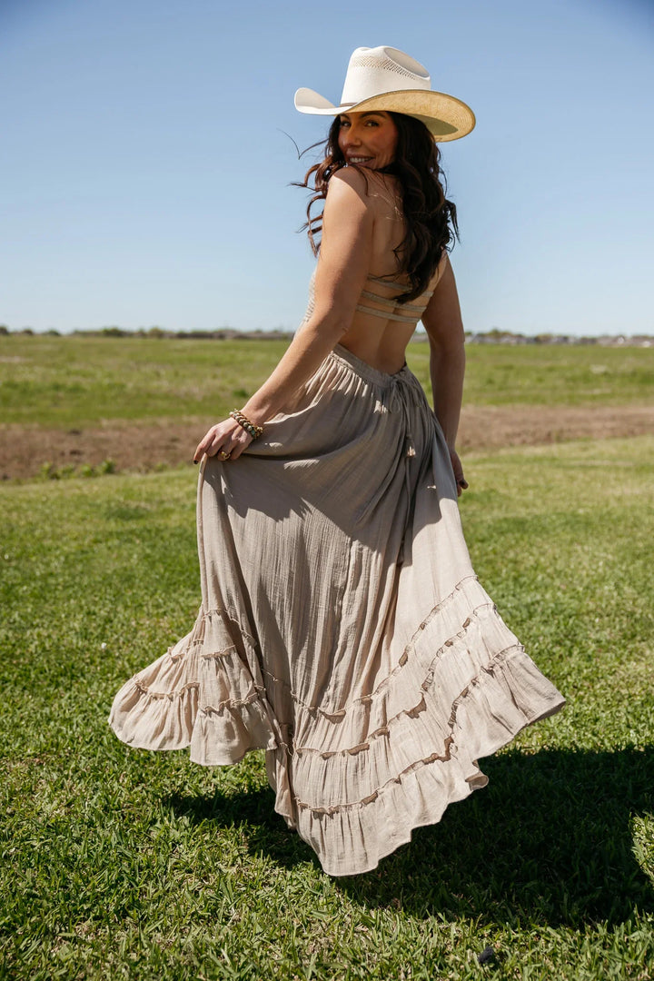 Taupe Smocked Halter Maxi Dress