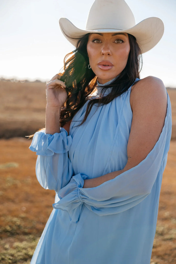 Dove Blue High-Low Halter Dress