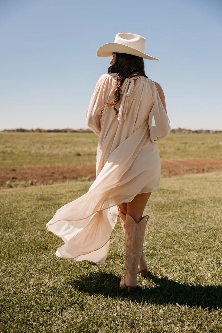 Champagne High-Low Halter Dress