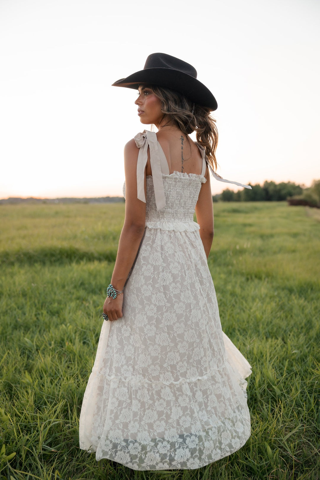 Dust &amp; Lace Tie Shoulder Midi Dress