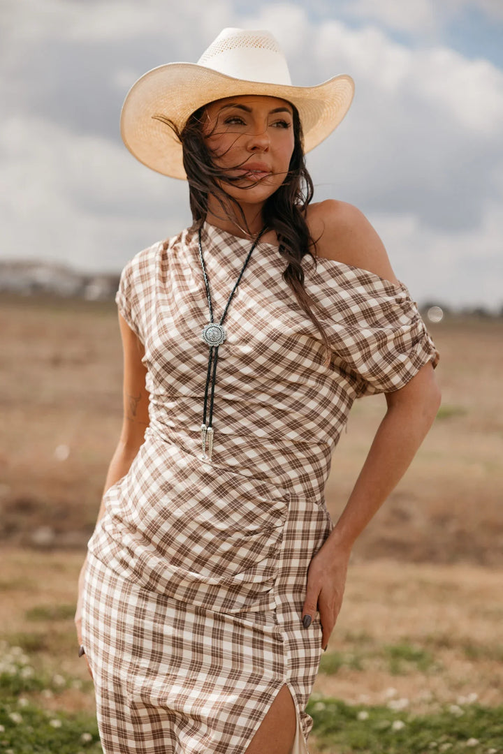 Checkered Print Western Maxi Dress PRE ORDER 10/23