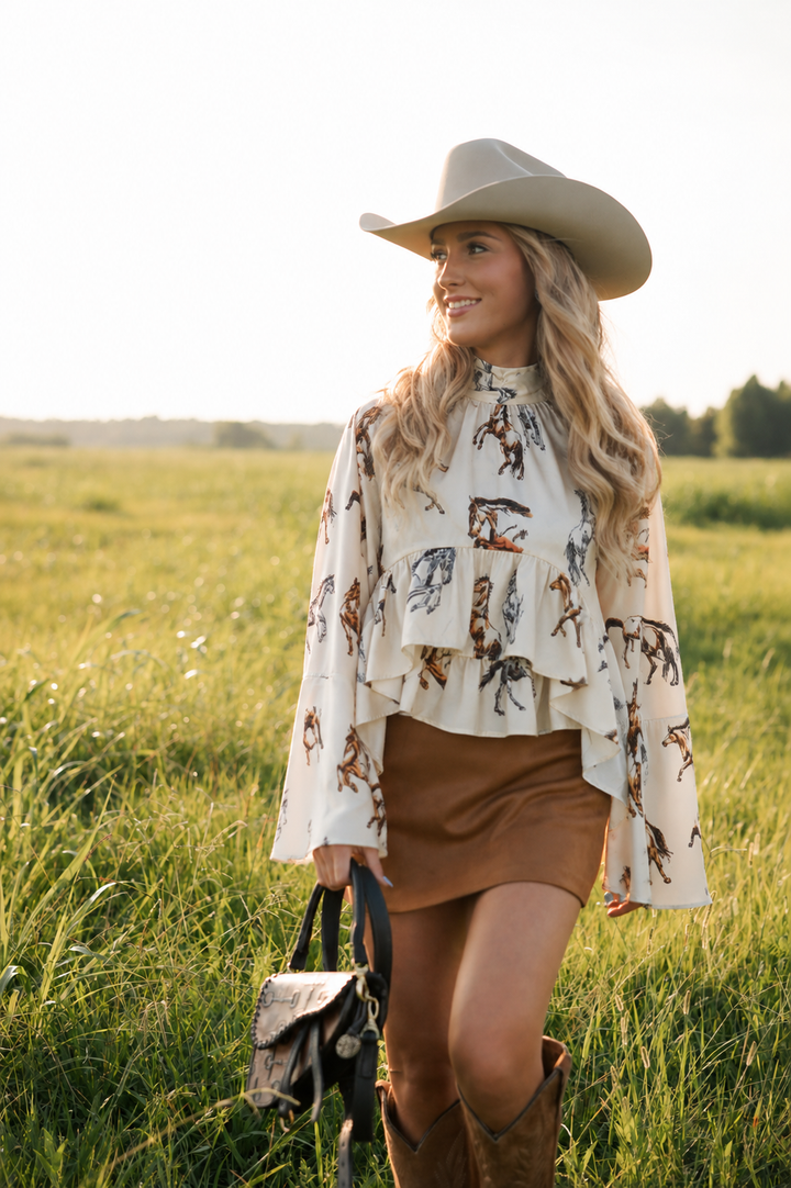 Wild Horses Ruffle Horse Top