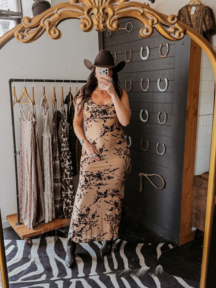 Canyon Bloom Cowl Neck Maxi Dress