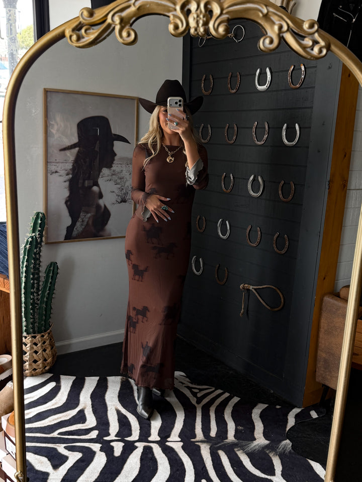 Equestrian Mesh Maxi Dress