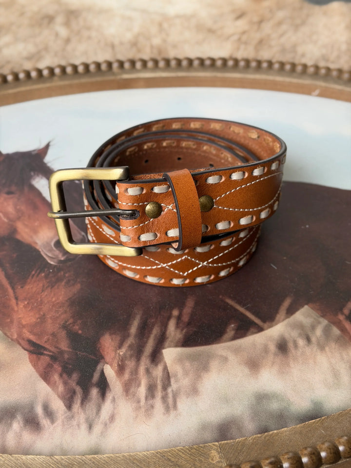 Western &amp; Co. Classic Buck Stitch Belt - Saddle