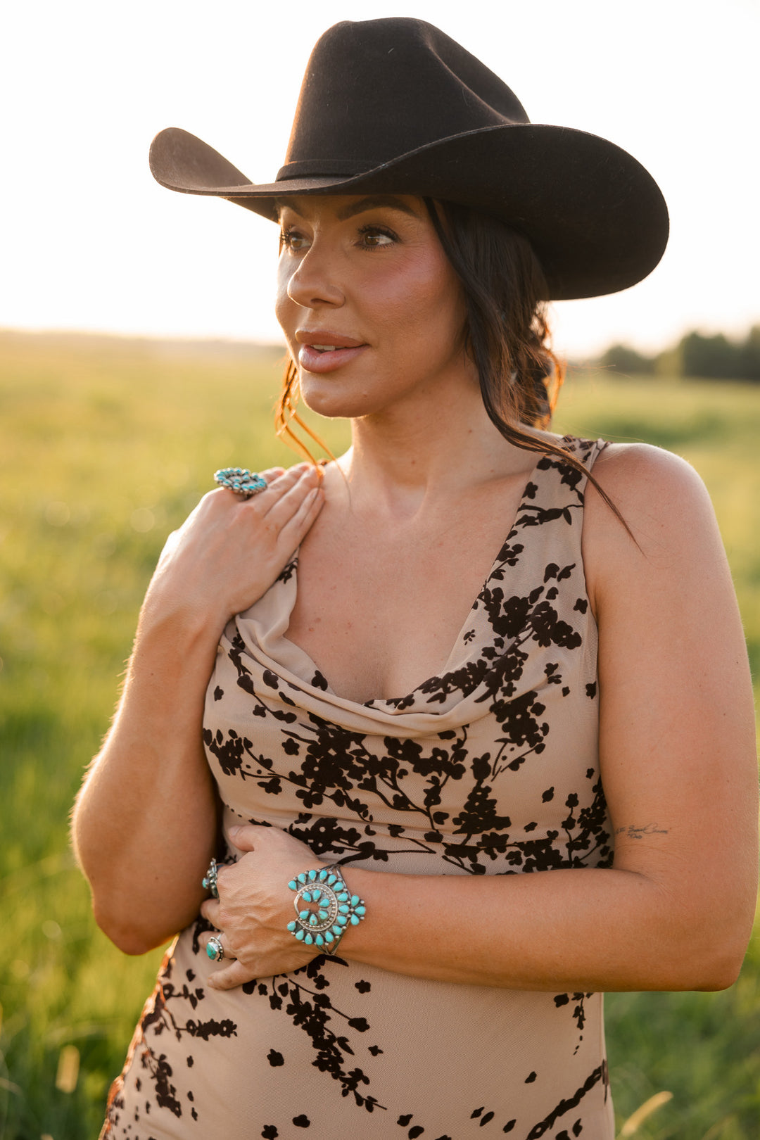 Canyon Bloom Cowl Neck Maxi Dress