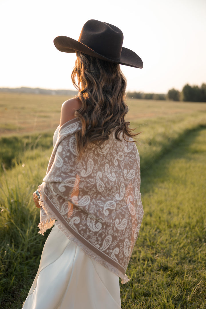 Mocha Paisley Fringe Shawl