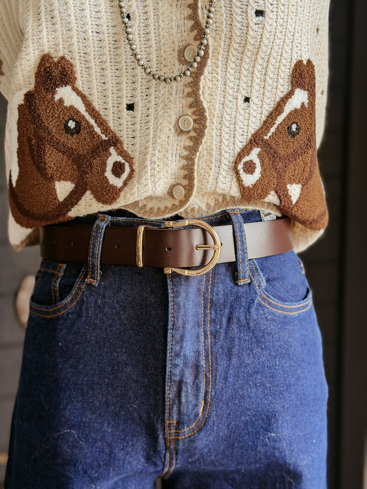 Chic Horseshoe Gold Buckle Belt - Brown