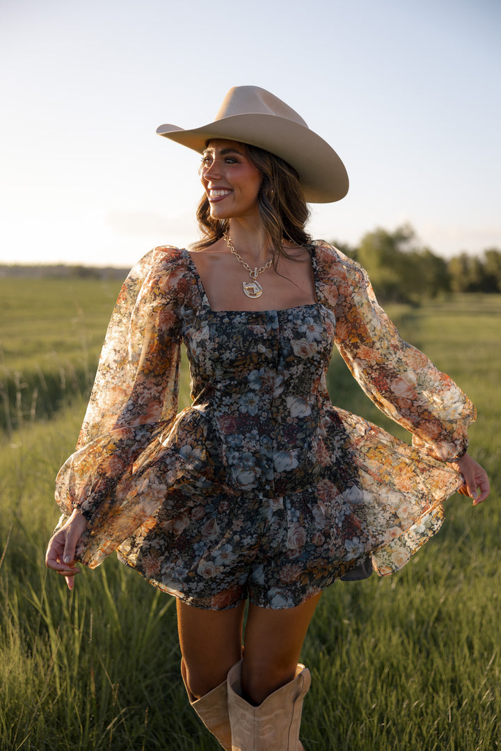 Midnight Rodeo Floral Romper PRE ORDER 9/25