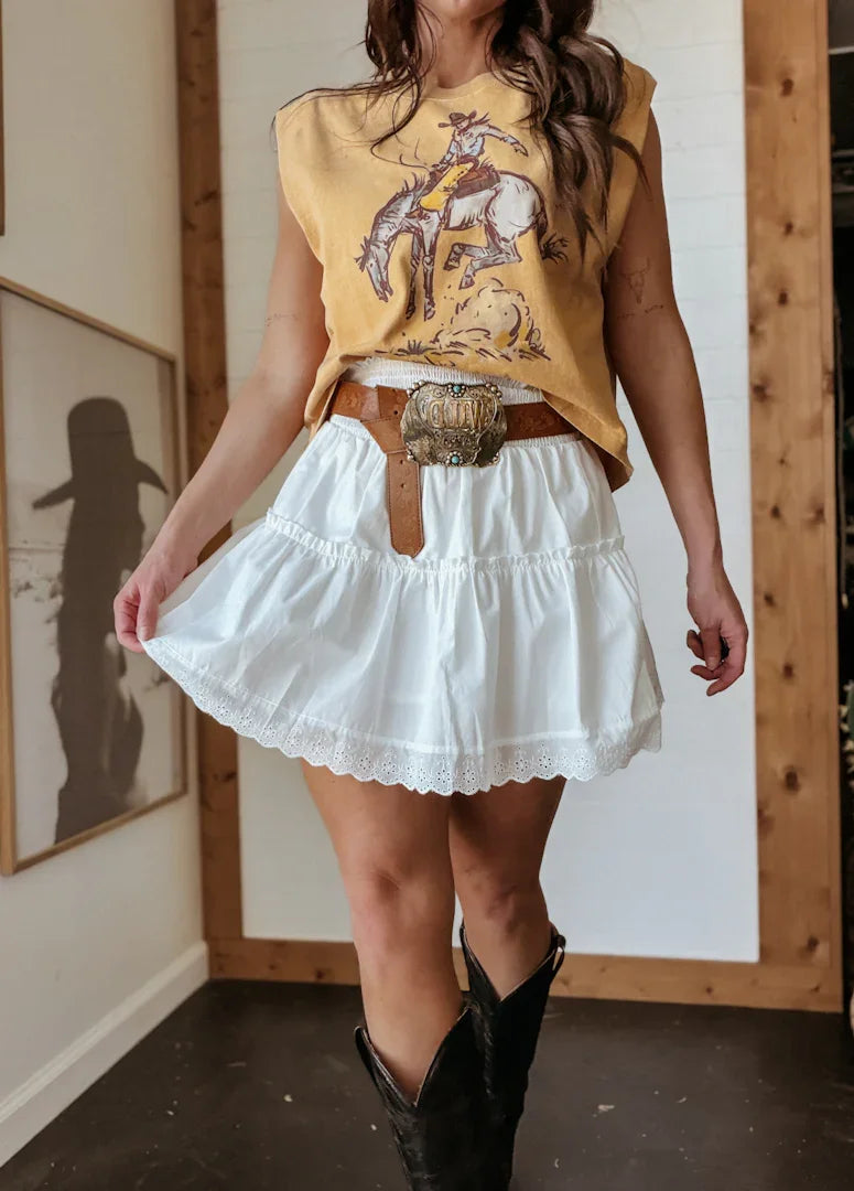 Ivory Smocked Tiered Mini Skirt