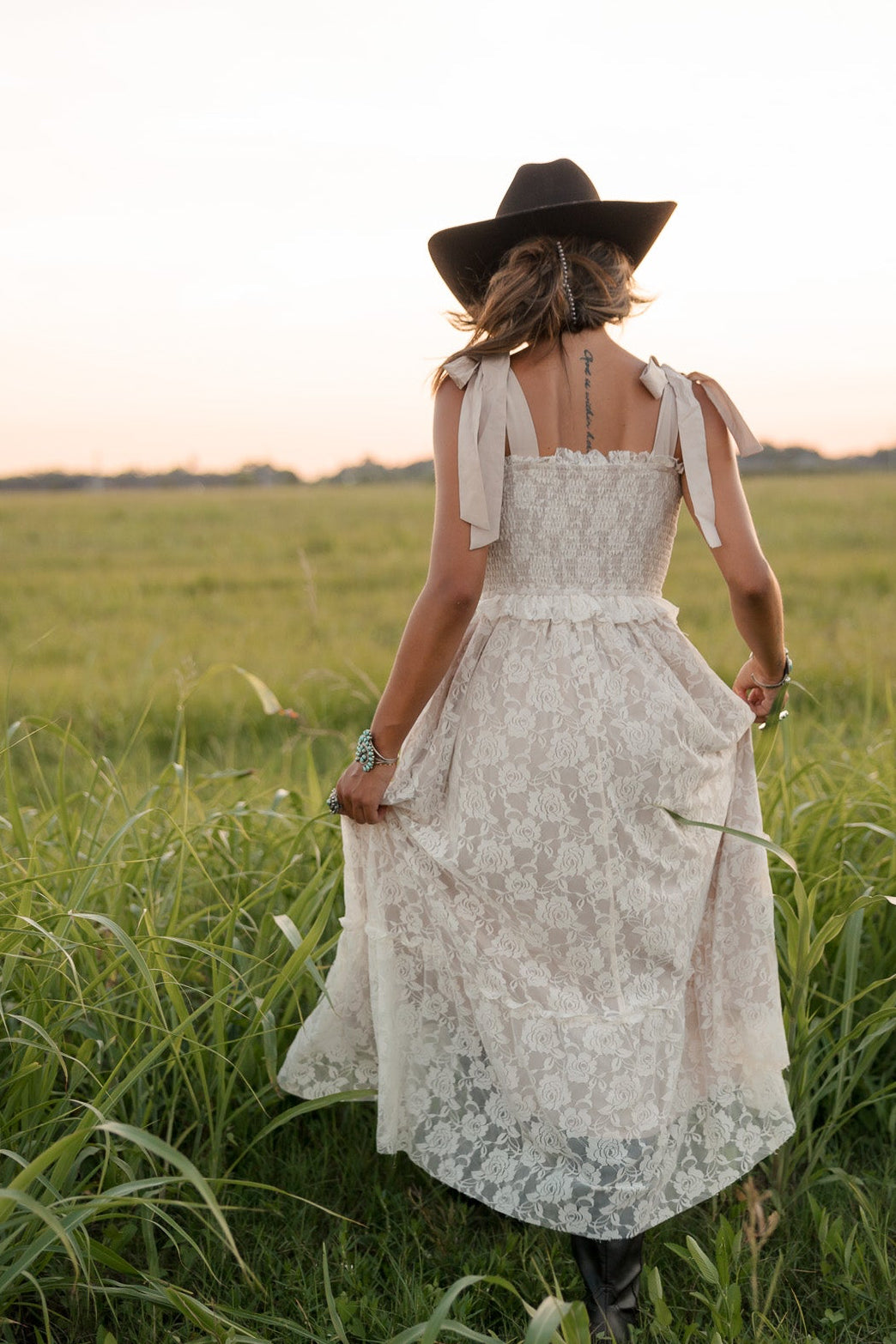 Dust &amp; Lace Tie Shoulder Midi Dress