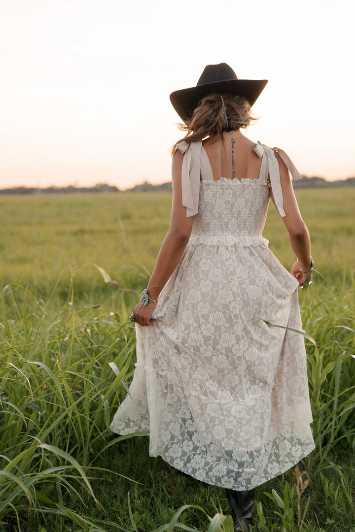 Dust &amp; Lace Tie Shoulder Midi Dress