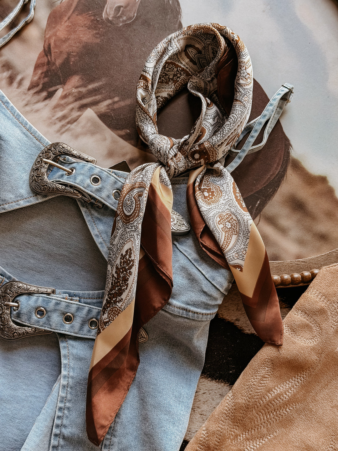 Western Double Buckle Denim Top
