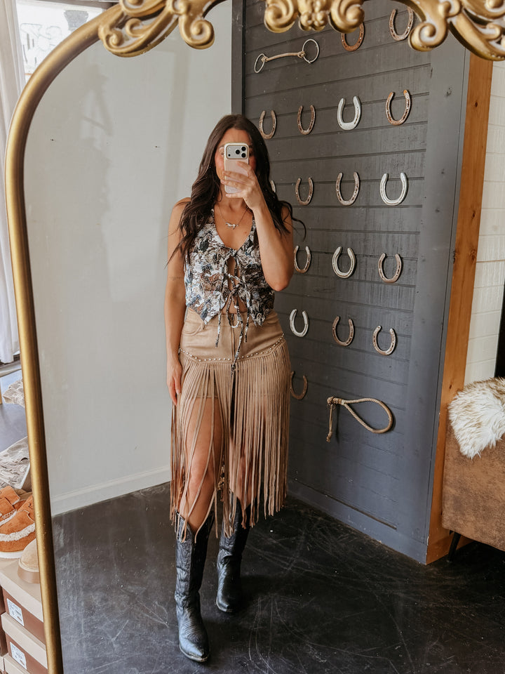 County Line Fringe Shorts - Tan