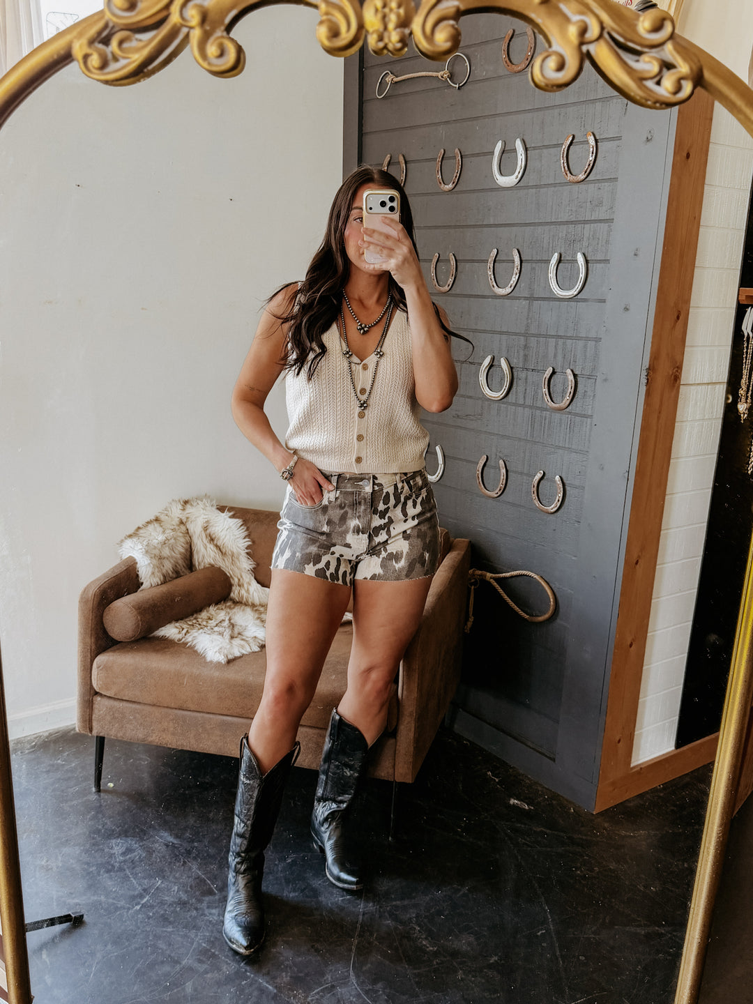 Sand Coastal Knit Button Tank