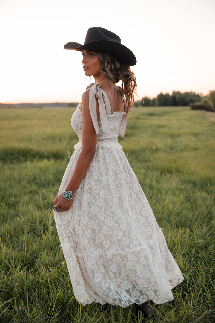 Dust &amp; Lace Tie Shoulder Midi Dress